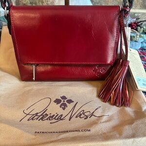 Patricia Nash Burgundy Leather Crossbody Bag with Tassel